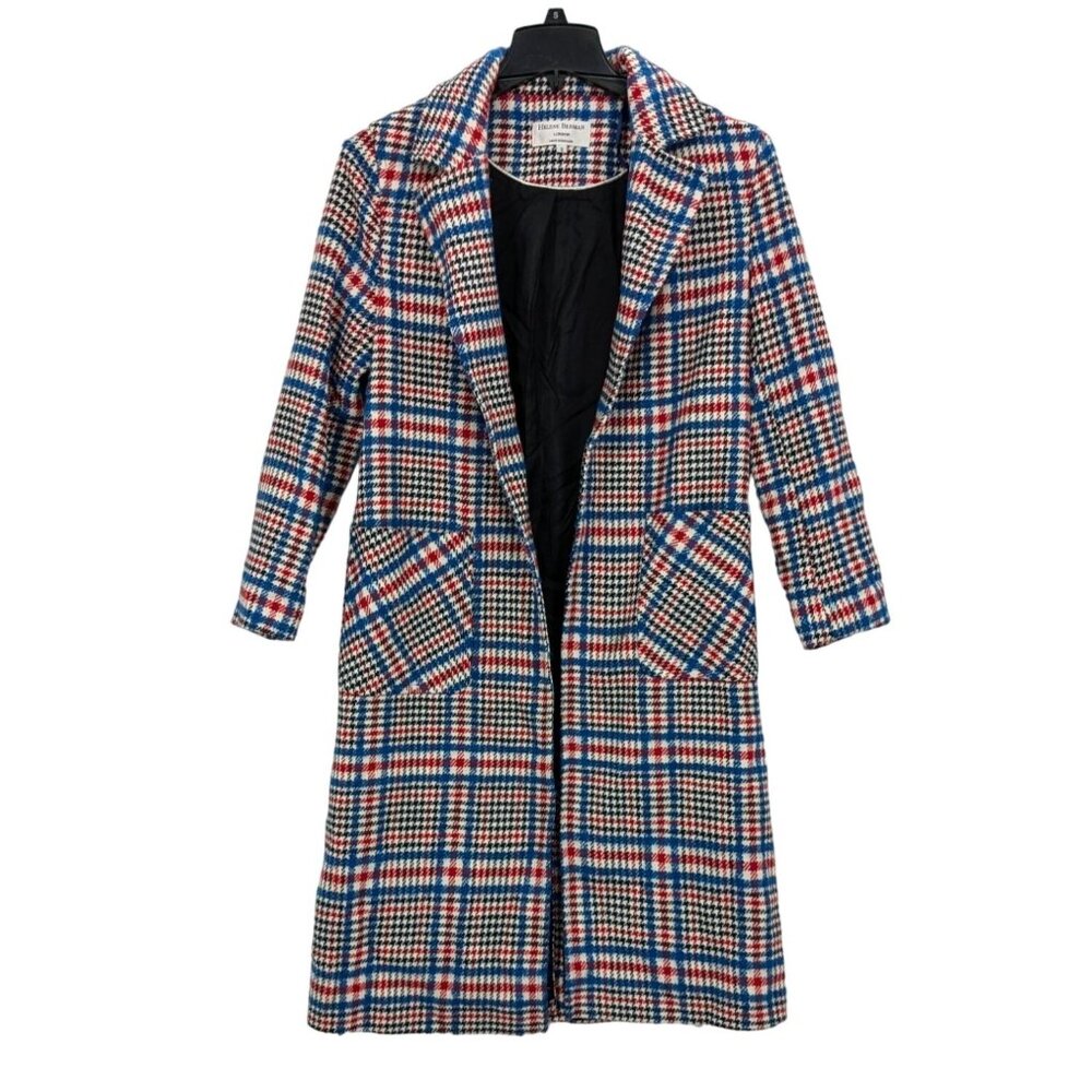 Plaid Houndstooth Coat Preppy Academia Long Coat British Heritage Neutral Size 8